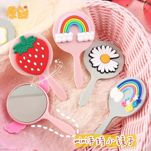 미니 크리에이티브 만화 휴대용 메이크업 거울, 귀여운 소녀 메이크업, 귀여운 휴대용 핸드헬드 거울 