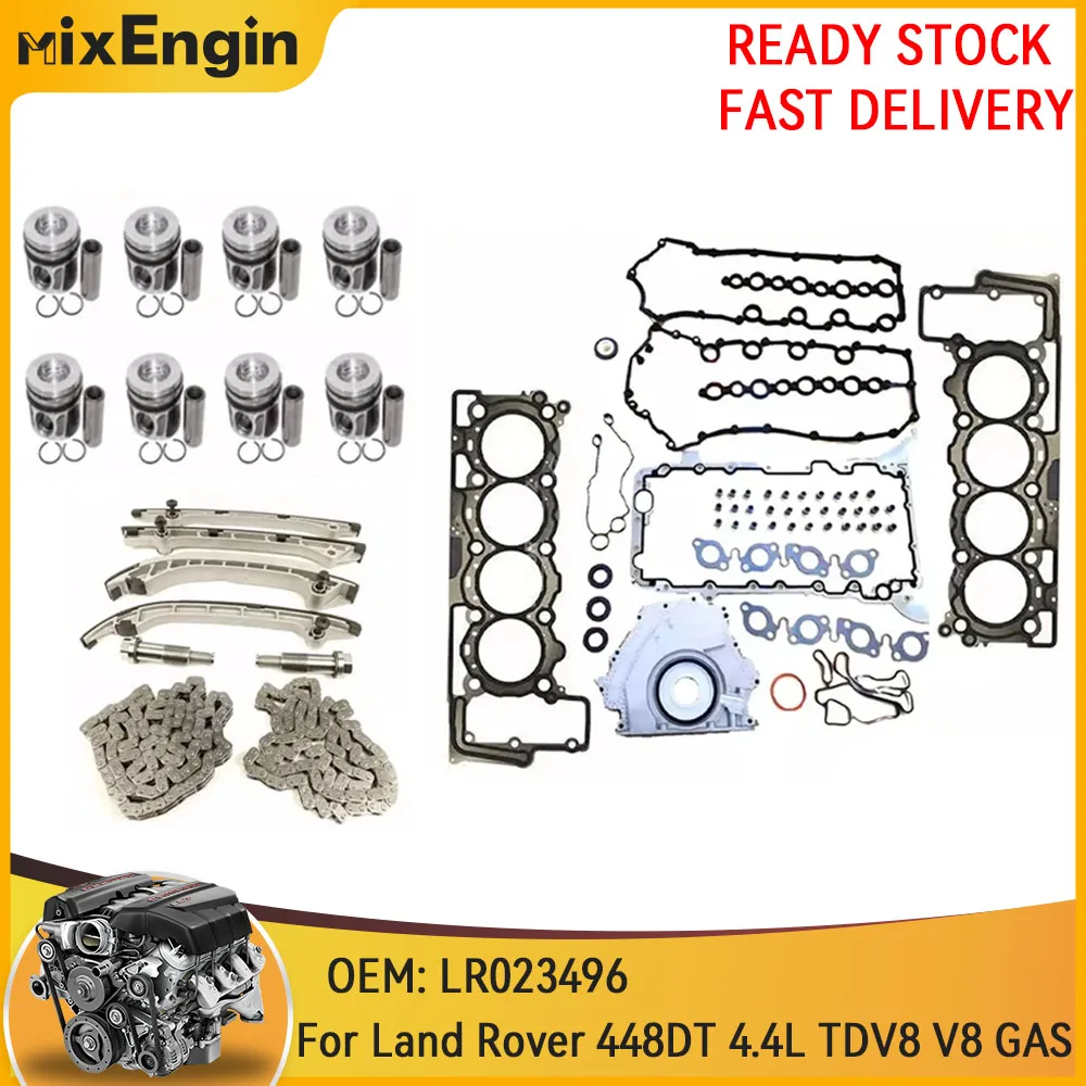 

Engine Full Gasket Set Timing Chain Kit & Piston Set Fit 4.4 L V8 GAS For Land Rover L405 L494 L322 448DT 4.4L SDV8 TDV8 13-23