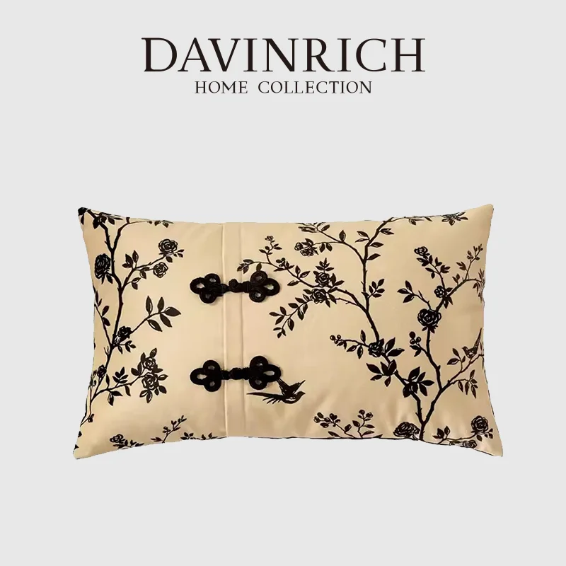 

DAVINRICH Painstakingly Design Cheongsam Buttons Decorative Cushion Cover Ancient Chinese Art Lumbar Pillow Case For Sofa Couch