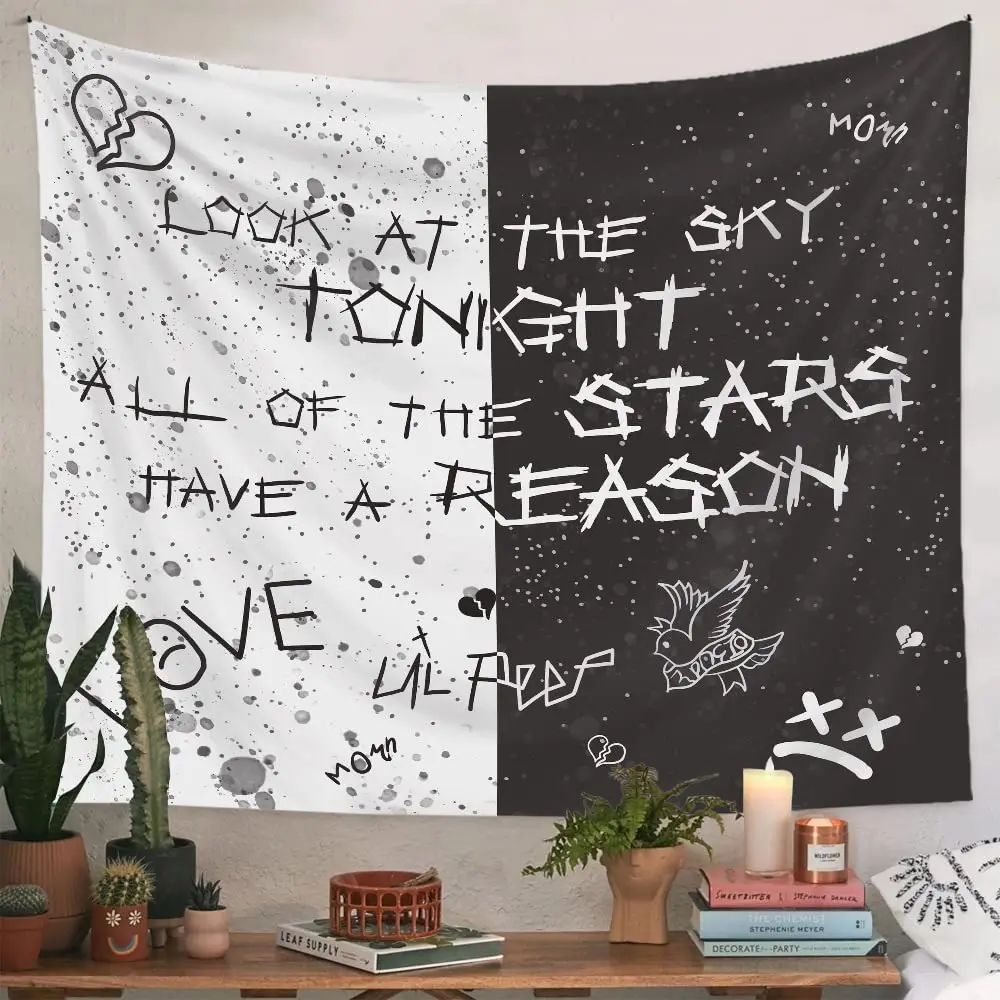 LWZAYS Rapper Tapestry - Lil Peep & Juice Wrld Black White Star Design - Hip-Hop Style Wall Hanging for Bedroom & Dorm Decor