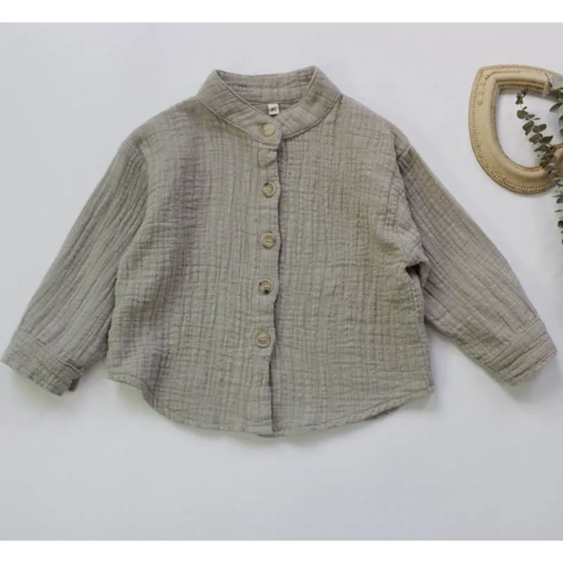 Korean Style 1-7Yrs Kids Cotton Linen Long Sleeve Children Shirt Children Clothing Spring Autumn Baby Girls Boys Cardigan Coat