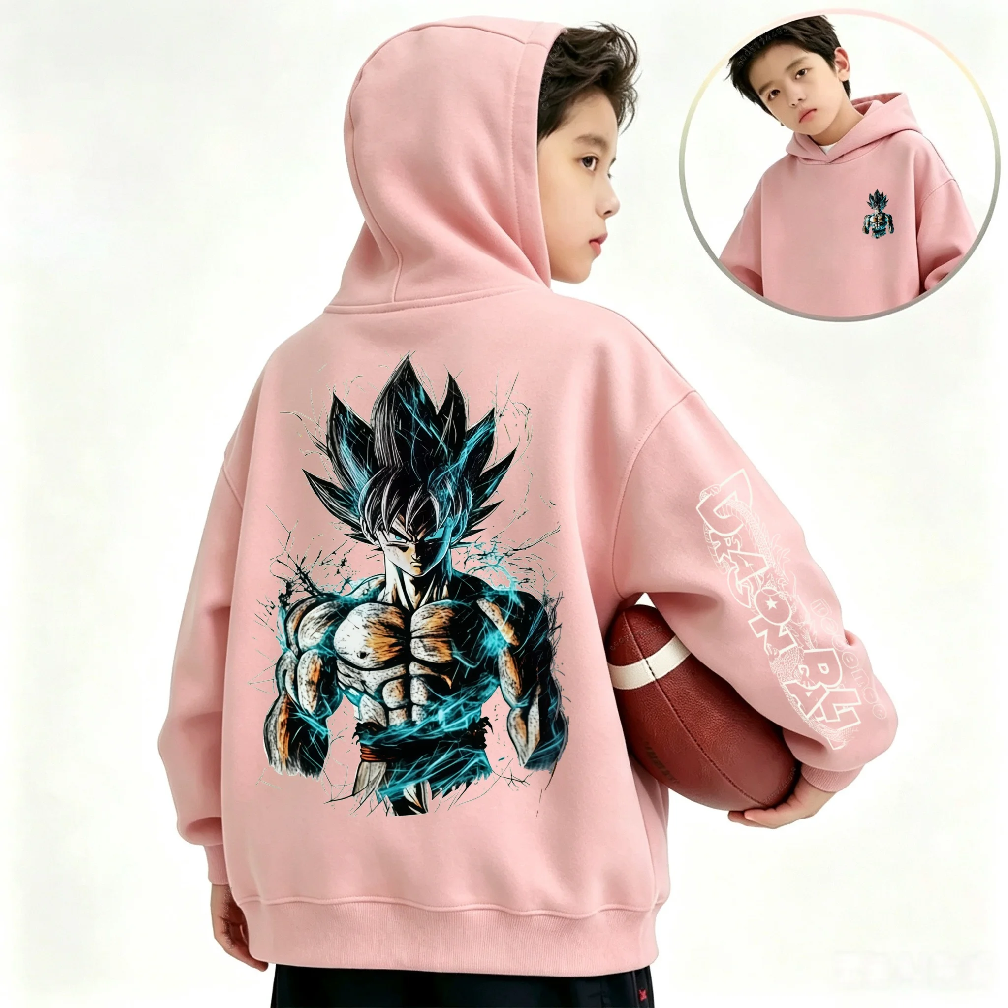 Der neueste DragonBallZ animierte Charakter Goku bedruckter Kinder-Kapuzenpullover, stilvoll und cool für Herbst und Winter. – Detail 6