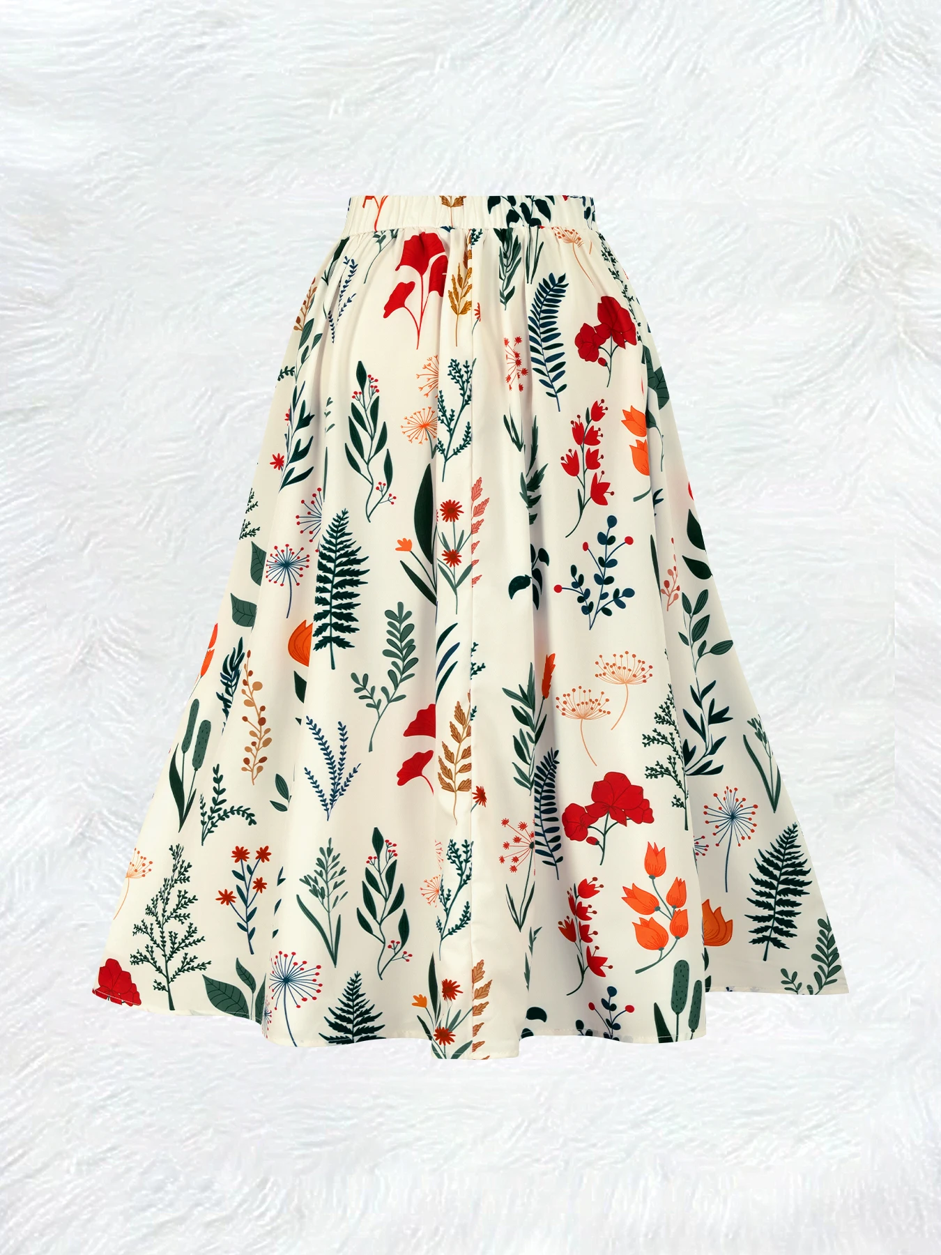 Printed Design Four Seasons Leisure Style Flower Pattern Red Green Element Half Skirt