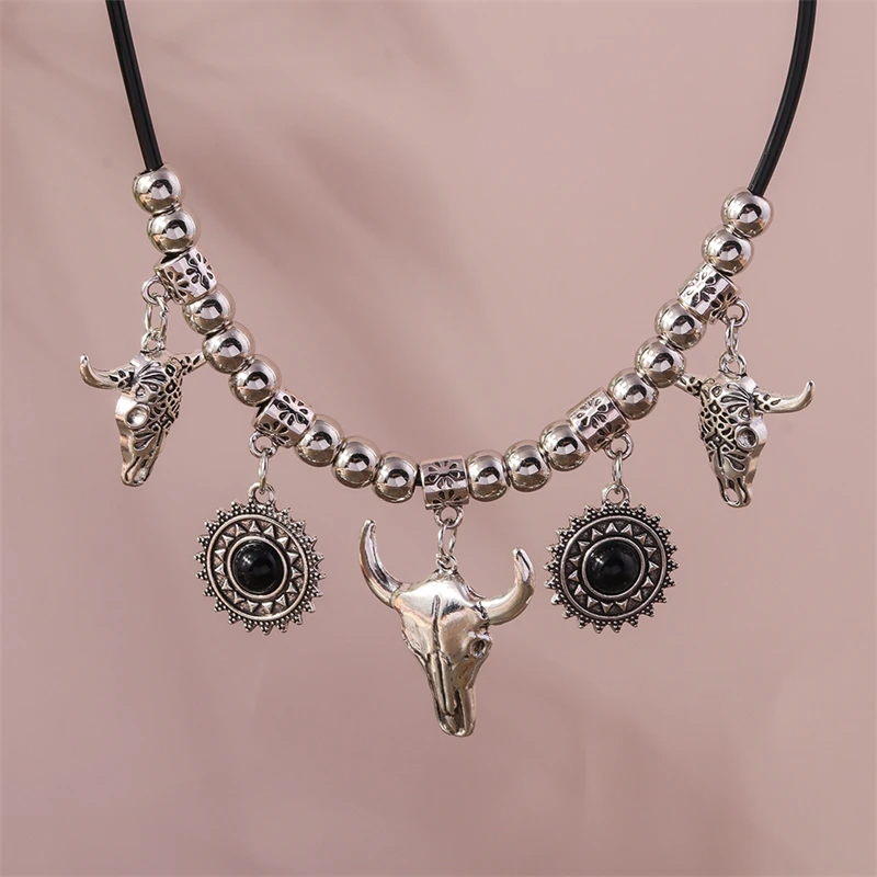 Böhmische Legierung Bull Kopf Anhänger Halskette für Frauen Mädchen Party Festival Schmuck Geschenke – Detail 2