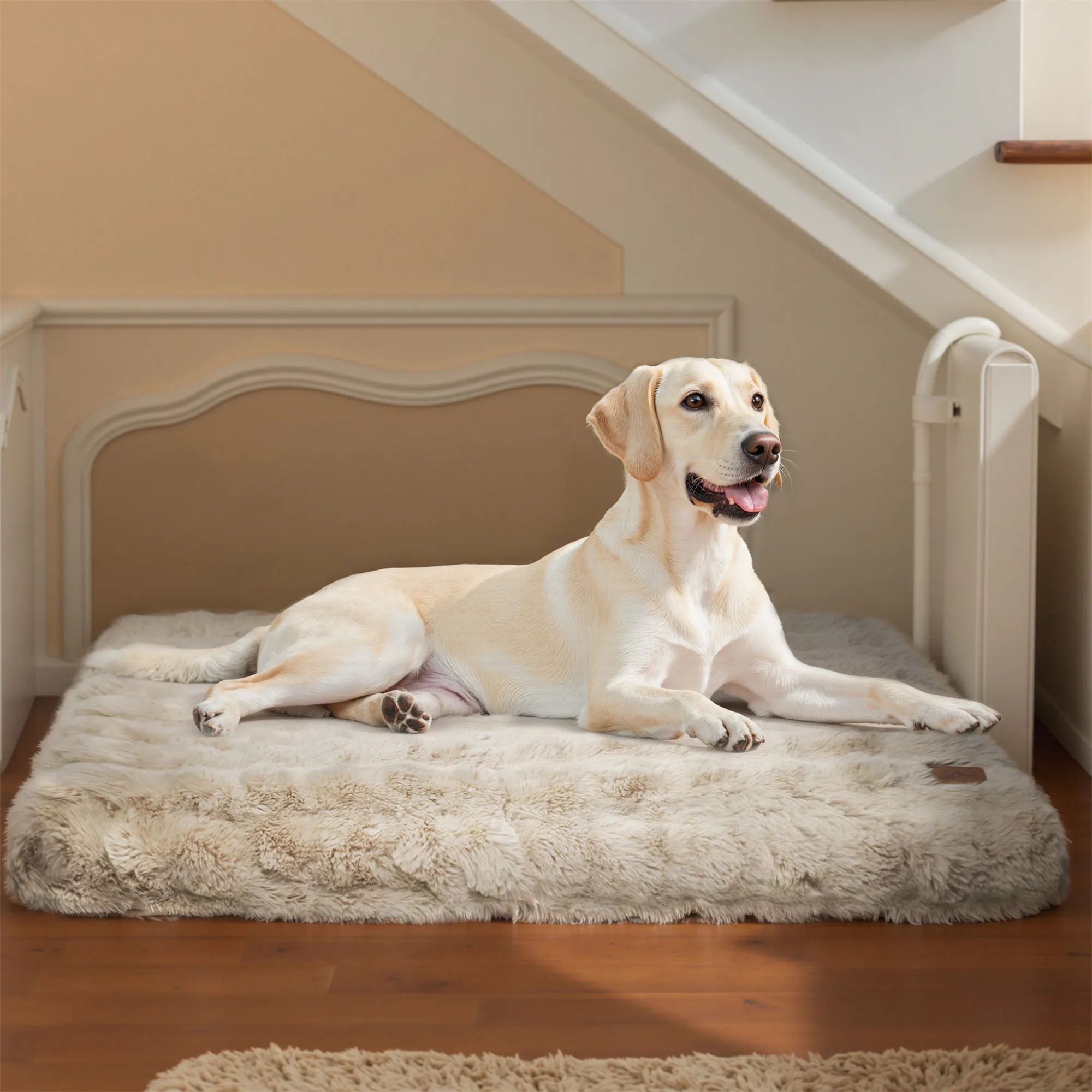 Fluffy Dog Crate Bed for Extra Large Dogs, Plush Faux Fur Crate Pad, Calming Anti Anxiety Dog Bed, Washable Soft Warm Crate