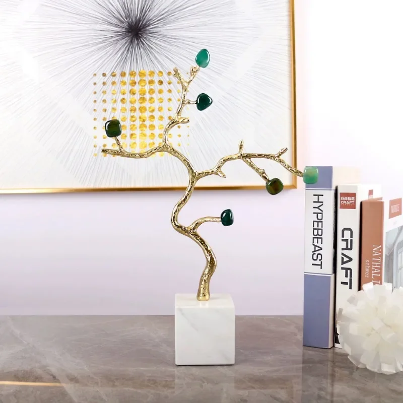 Albero in pietra di cristallo di lusso leggero, pietra di agata con base in marmo, ornamento, regalo per mobile TV.