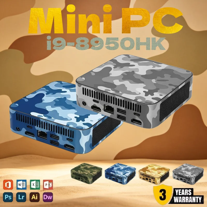 Mini PC Camouflage Colors Intel Core i9 8950HK Gaming Mini PC 16GB RAM Optional 1TB 2TB SSD BT5.2 WiFi6 4K HD Office Study PC
