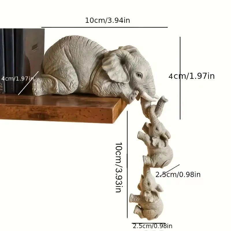 3pcs Cute Elephant Hanging Decorations Resin Craft For Home And Room Decoration Elephant Mother and Two Babies Hanging Off Table