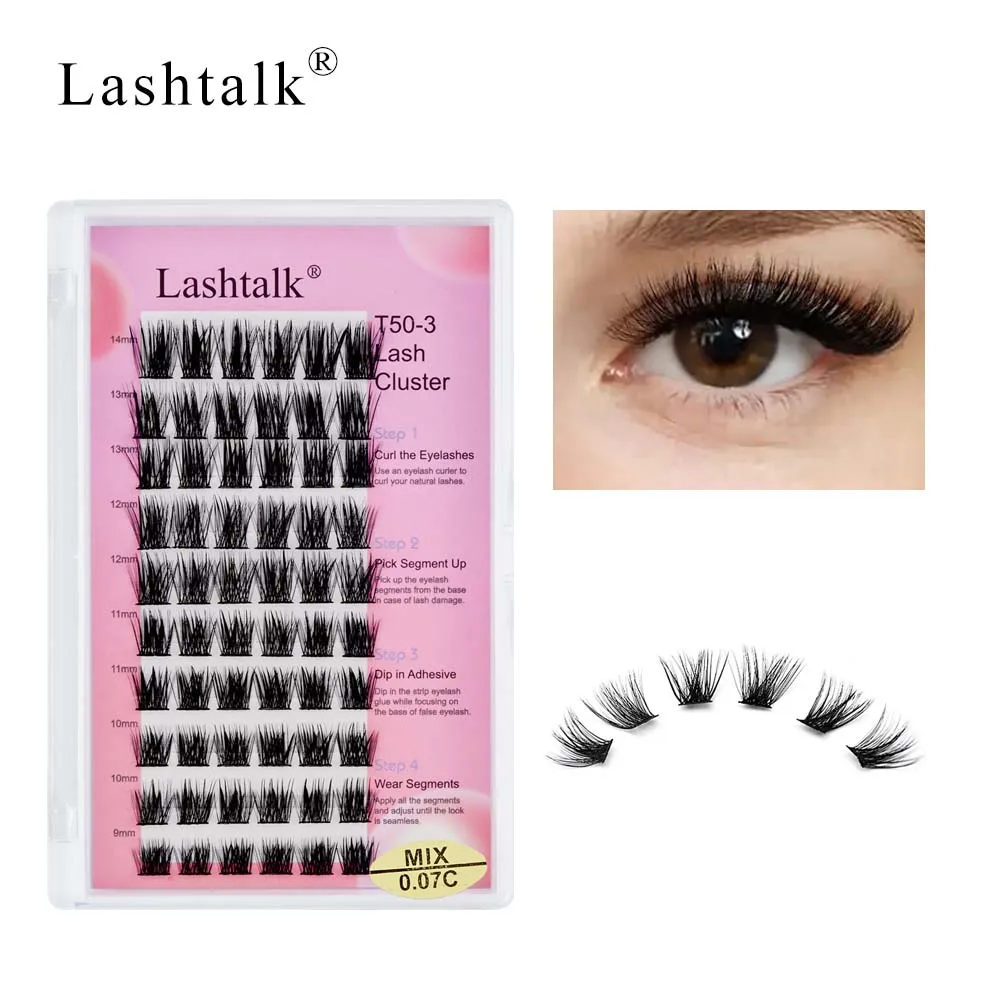 

Lashtalk DIY T50-3 Cluster Eyelash Extension 10 Rows 9-16mm Dovetail Segmented Lashes Volume Natural Lighter Bundles Makeup Tool