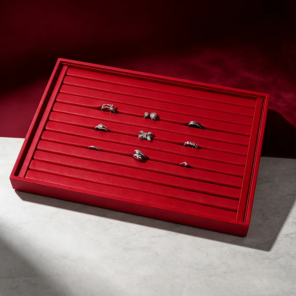 Ciyye Red PU Leather Jewelry Display Tray Ring Earring Bracelet Necklace Storage Plate Jewelry Store Counter Jewelry Organizer