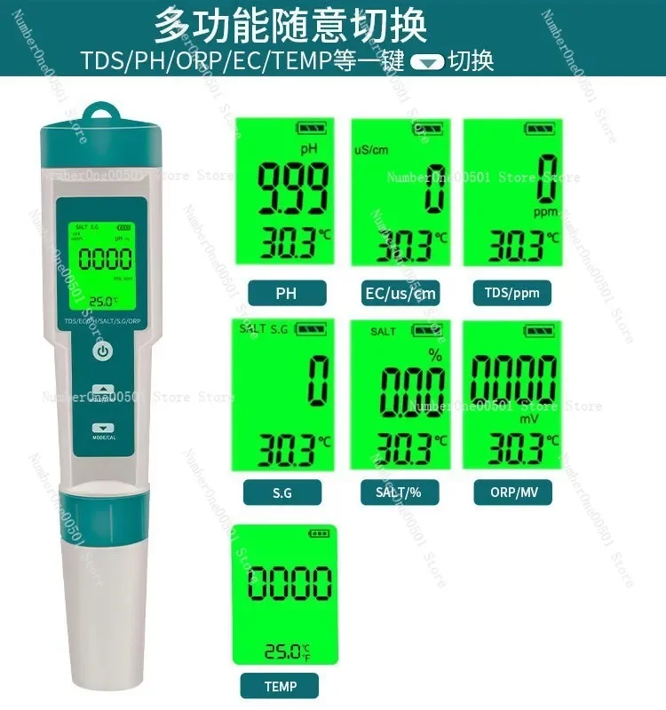 7 in 1 Water Quality Tester Pen PH TDS TEMP EC Salinity SG ORP Multi Parameter Portable Pool Aquarium Tester -095