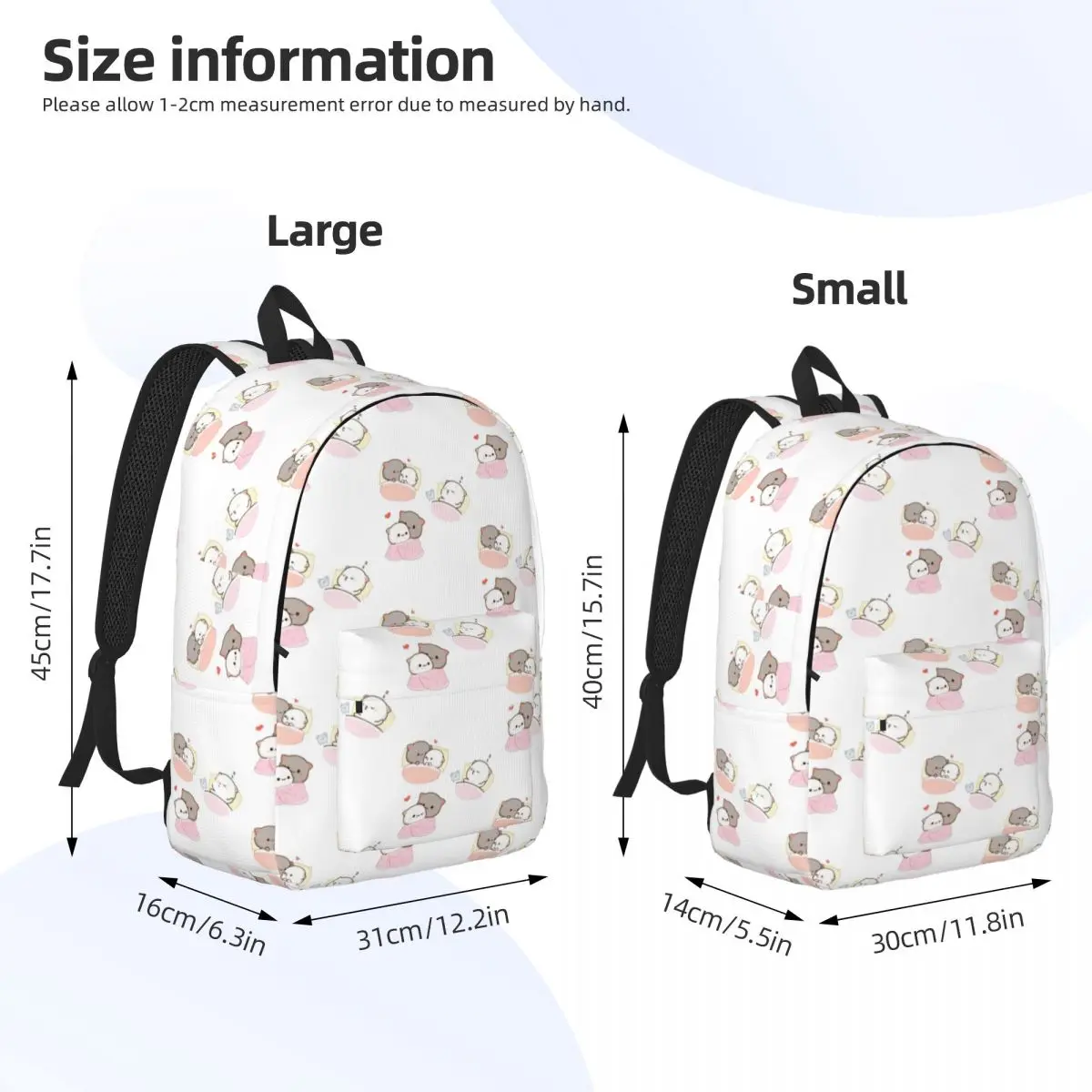 Bedtime Mochi Peach And Goma Backpack for Men Women Fashion High School Work Daypack Cute Cat College Canvas Bags Sports