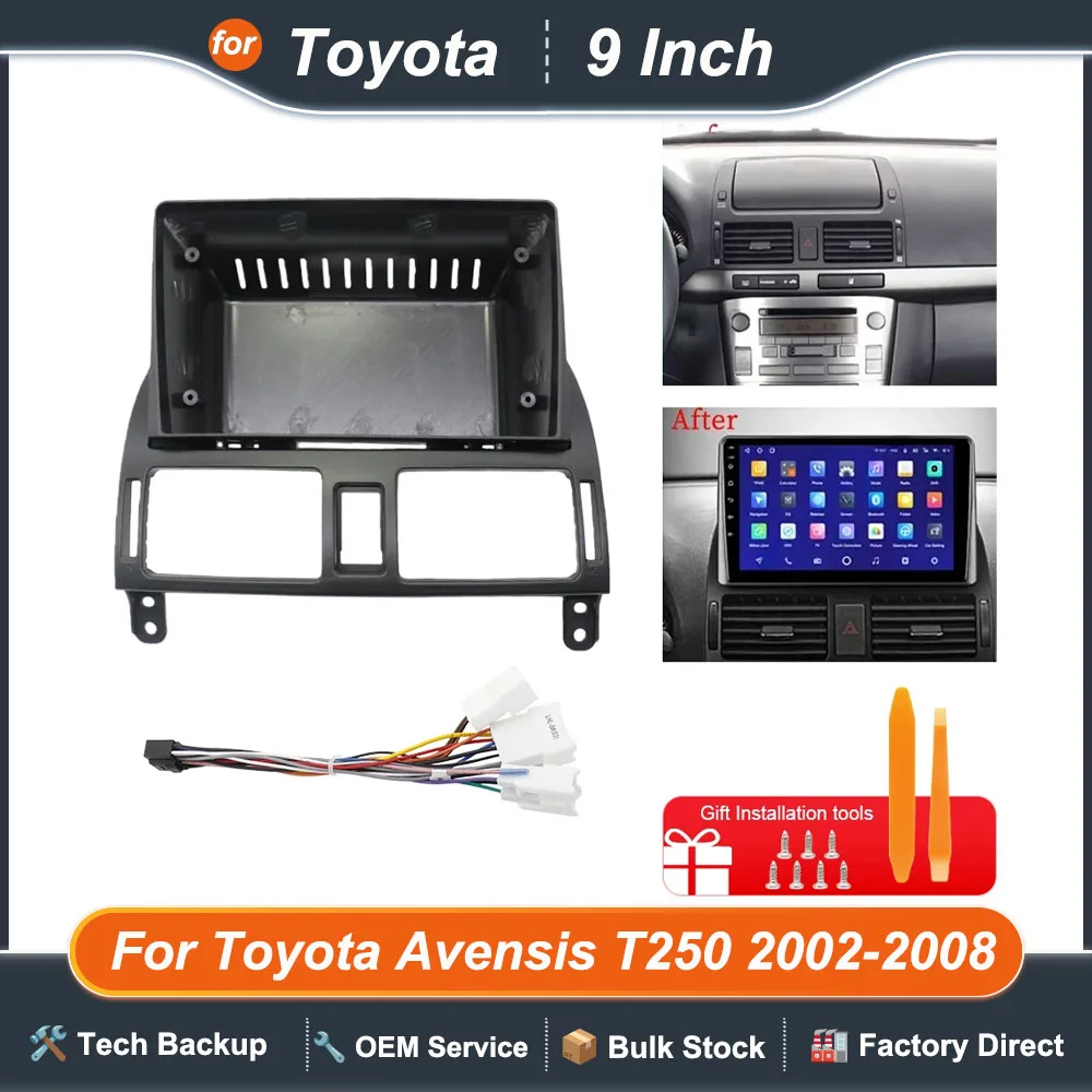 9 Inch Car Frame Fascia For Toyota Avensis T250 2002-2008 Adapter Cable Android Radio Dash Fitting Panel Kit