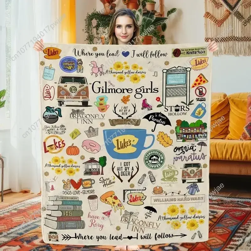 Gilmore Girls TV Show Themed Flannel Throw Blanket Ultra-Soft Fleece with Luke's Diner Stars Hollow