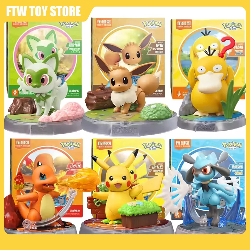 

BLOKEES Original POKEMON Anime Figure Pikachu Charmander Psyduck Sprigatito Eevee Lucario Pokémon Action Figure Toys Gift
