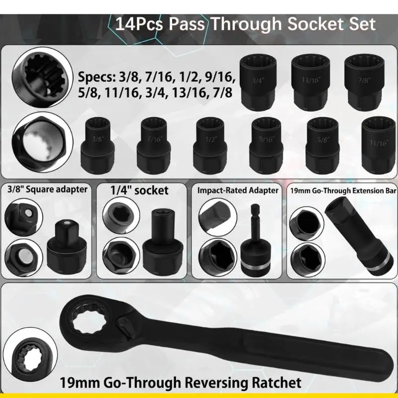 SZCH Multipurpose 14 Piece Socket Wrench Spanner Set Handles Various Nut And Bolt Size