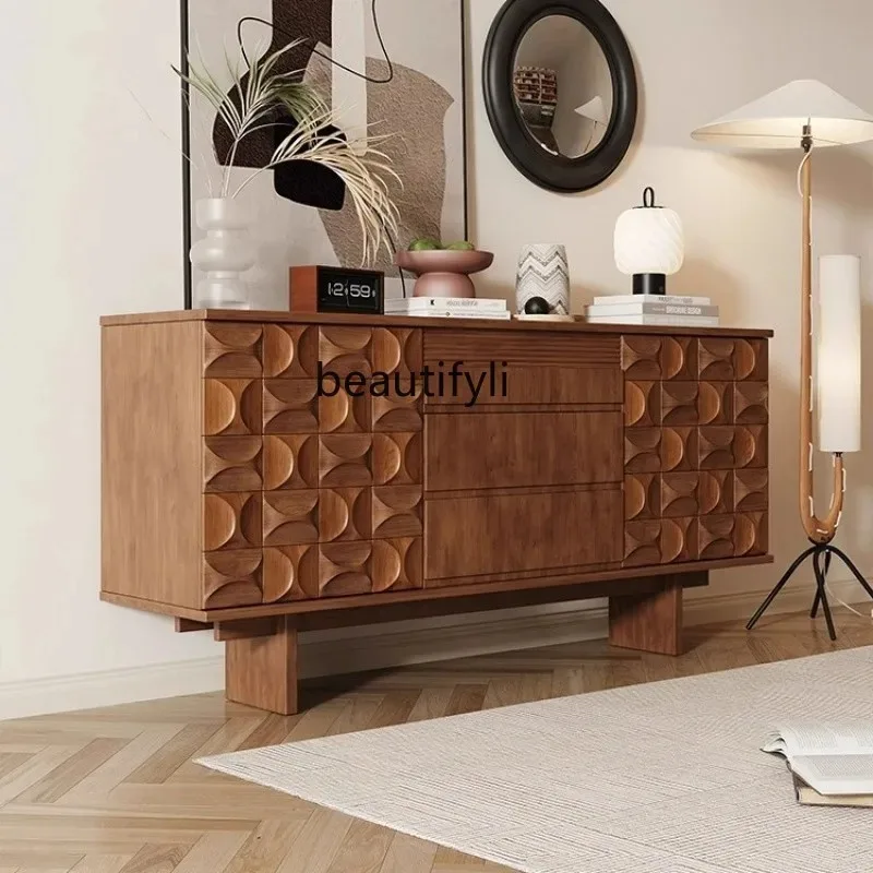 

D2520 Vintage Style Solid Wood Sideboard Cabinet Living Room Wall Storage Cabinet Nordic Retro Walnut Color Designer Entryway C