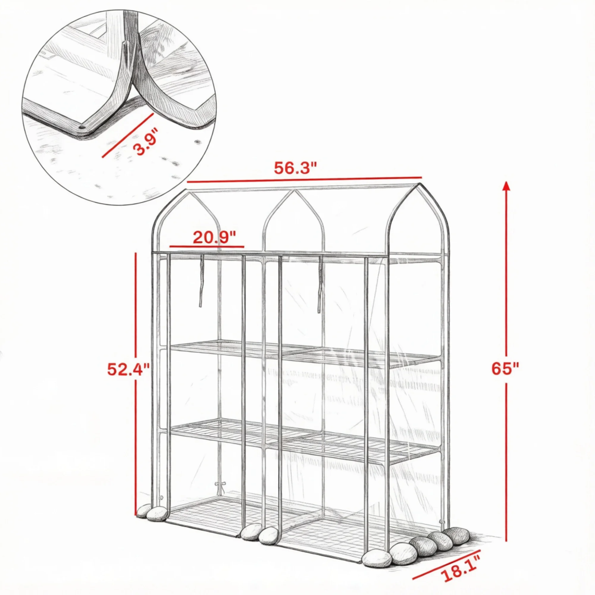 Clear Small 3-Tier Mini Greenhouse – Portable Plant Greenhouse with 2 Roll-up Doors, 56.3' X 18.1' X 65'