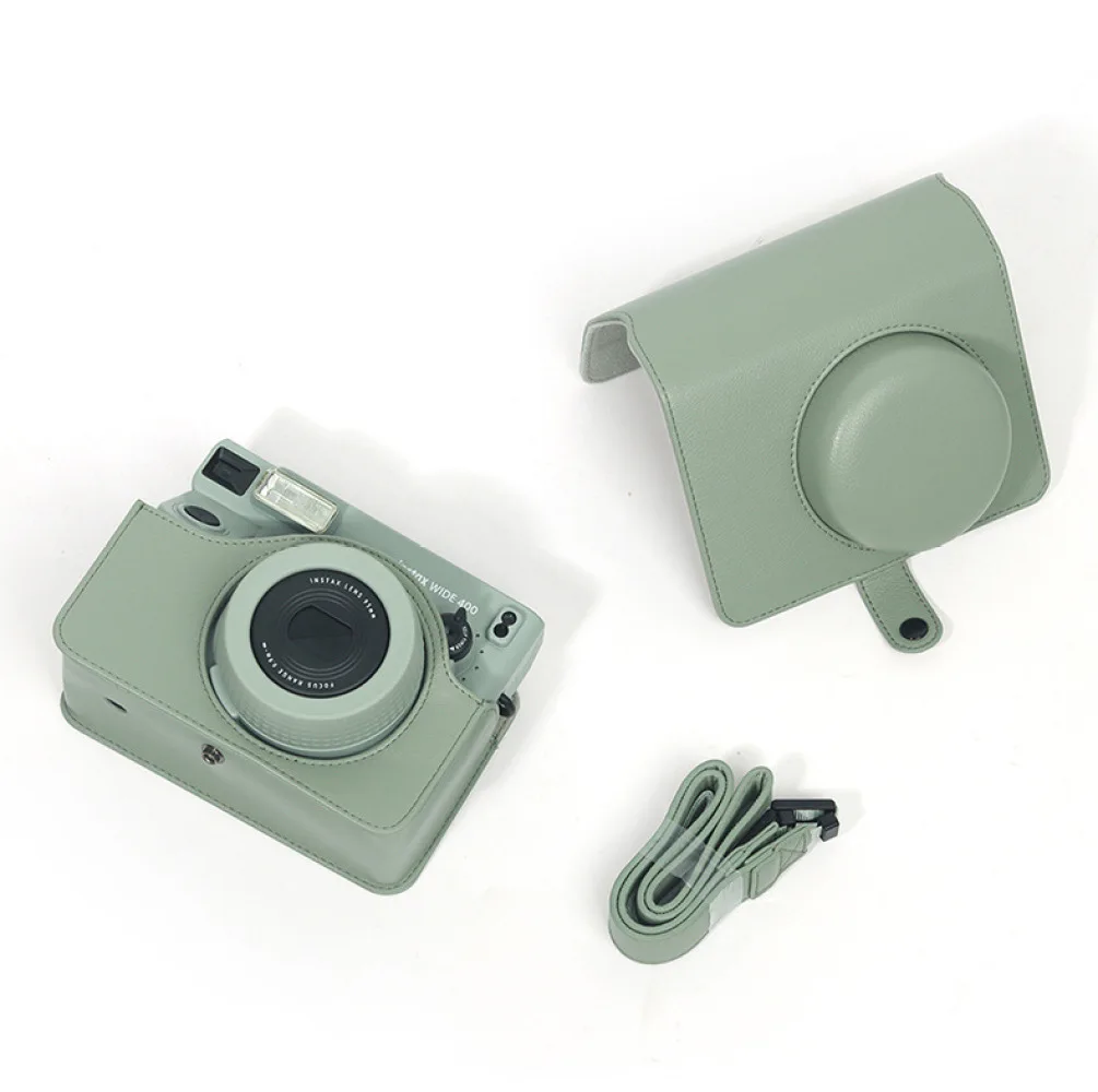 حقيبة كاميرا ريترو لـ Instax Wide 400 مع حزام كتف من جلد البولي يوريثان وغطاء كاميرا واقٍ