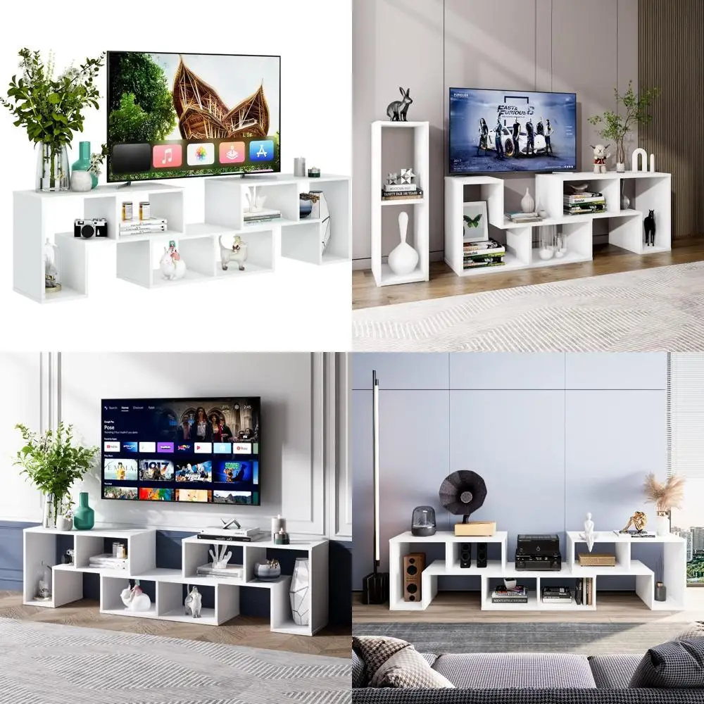 حامل تلفزيون حديث بسيط مكون من 3 قطع لأجهزة التلفاز مقاس 50-65 بوصة، ومركز ترفيه مجاني، وحل تخزين الوسائط