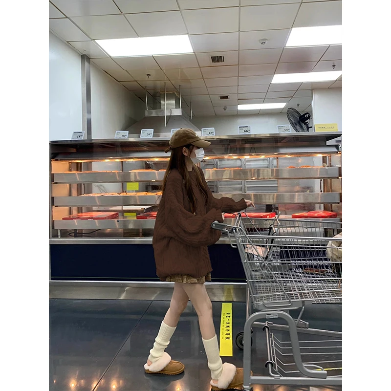 

Вязаный свитер больших размеров для женщин Thi Осень-Зима Sle Lazy Faion Красивые одинаковые предметы с росписью для поездок на работу Обычный све L...