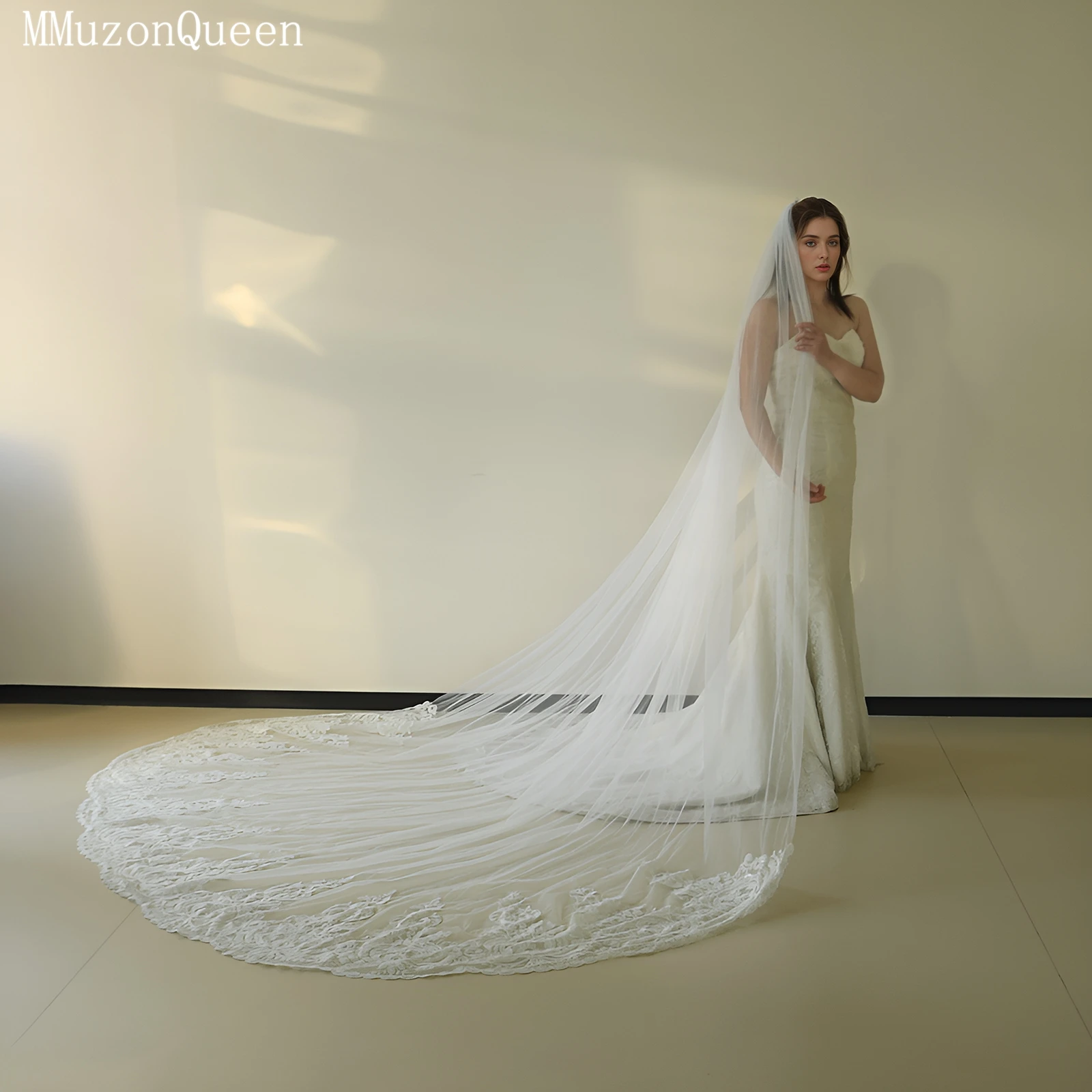 TOPQUEEN Bridal Veil Cathedral Lace Wedding Veil Velo De Novia With Comb Amanda Novias Wedding Accessories Customizable V161