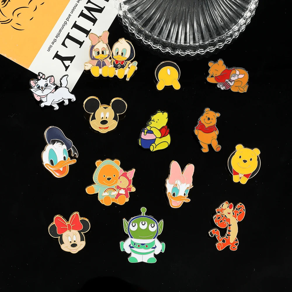 Disney Cartoon Figure Lapel Pins Cute Mickey Minnie Metal Brooch Winnie the Pooh Badge for Backpack Accessories Christmas Gifts