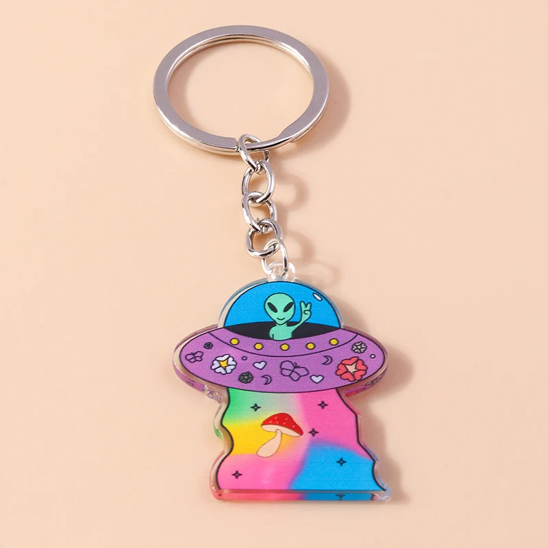 Creative Resin Alien Keychain for Women Men Funny UFO Spaceship Key Ring Chains Bag Pendant Handmade Party Jewelry Gifts