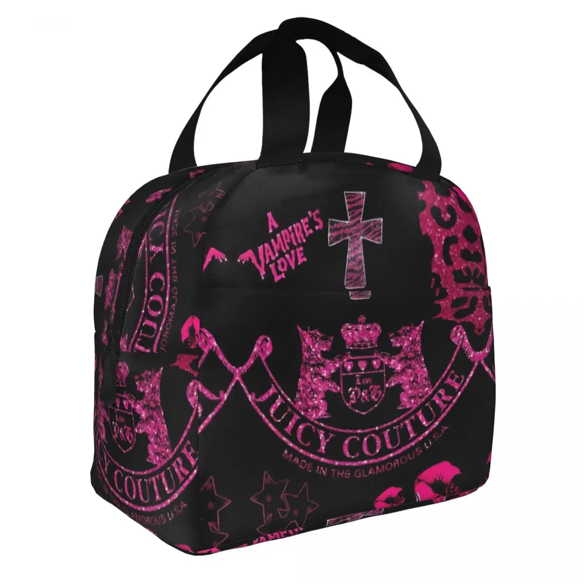 Juicy-Couture Portable Lunch Bag Food Thermal Box Durable Cooler Lunchbox with Shoulder Strap Picnic Bag Office