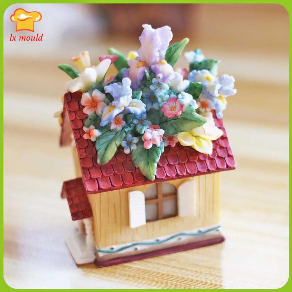 3D Flowers House Silicone Mould Cake Chocolate Ice Baking Candy Mold DIY Resin Plaster Candle Soap - Christmas House Decorations