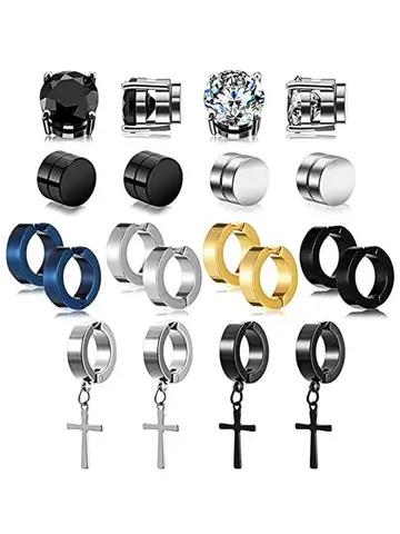 2pcs Punk Mens Strong Magnet Magnetic Ear Stud Set Non Piercing Earrings Fake Cross Earrings Gift For Boyfriend Lover Jewelry