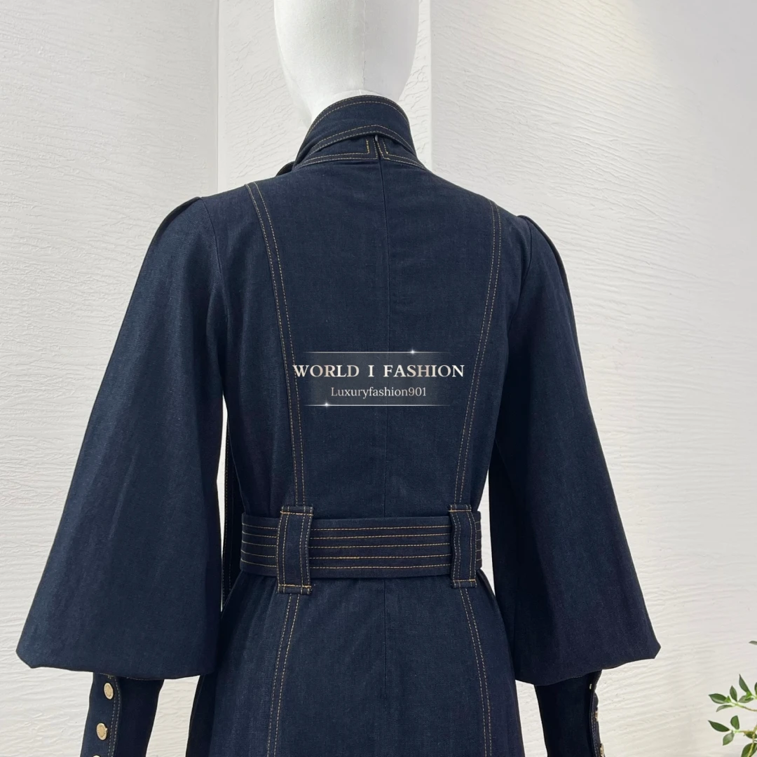 Serie mini-jurk met veters en riem 2025, nieuwkomers, hoogwaardige puur katoenen damesdenim