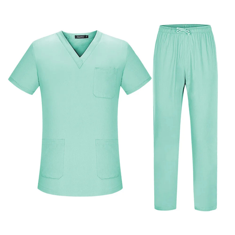 

Polyester Cotton Solid Color Multi-Color Short Sleeve Set Nurse Uniform Doctor Straight-Leg Pants Simple Pocket Scrub Shirt