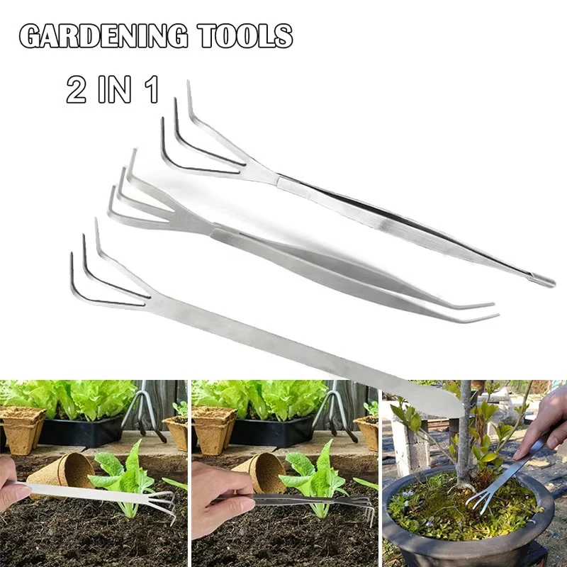 2 In 1 Bonsai Rake Gardening Tool Steel Succulent Bonsai Spatula Protable Handheld Loosen Soil Root Rake Garden Tools