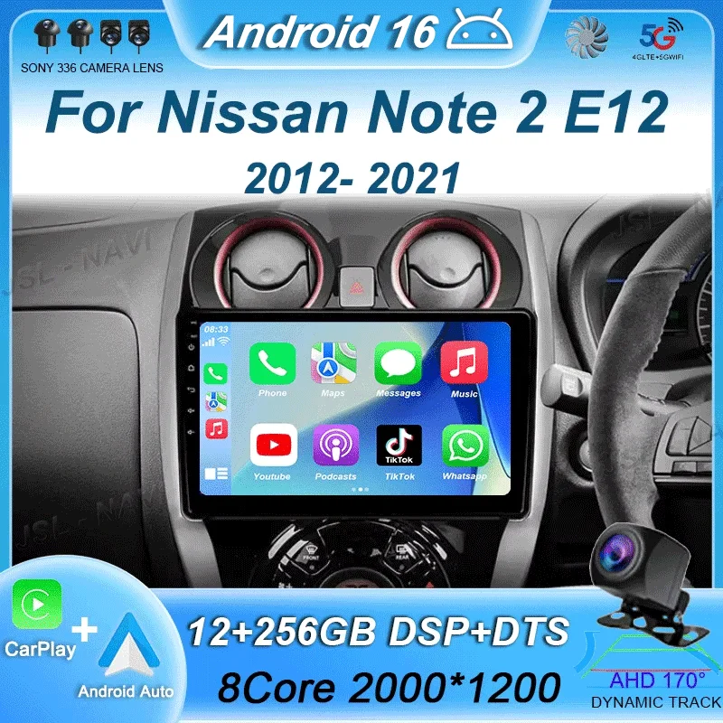 Carplay Auto For Nissan Note 2 E12 2012-2021 Android 16  Car Radio Multimedia Video Player GPS Navigation WIFI 4G DSP Stereo DSP