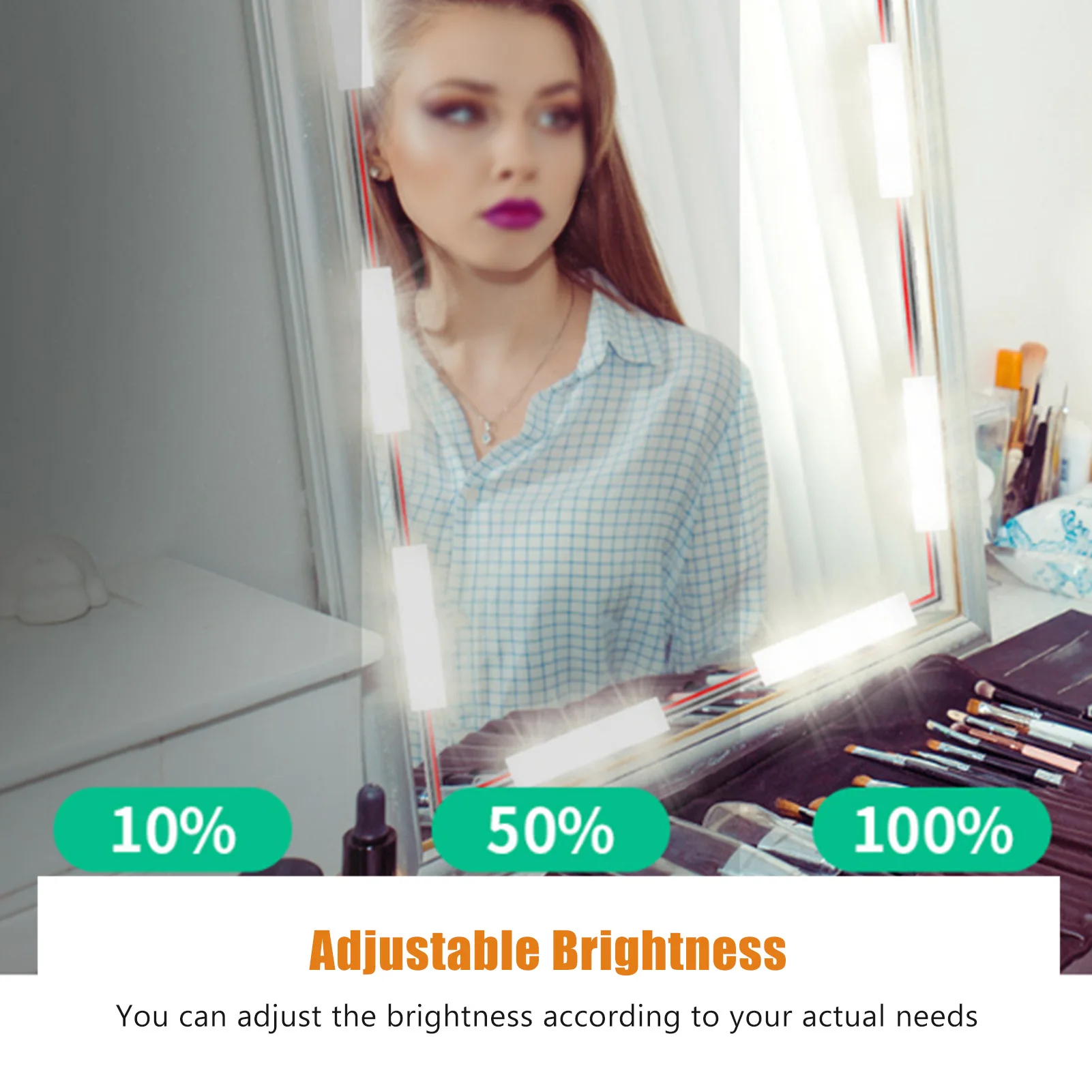 LED مرآة ماكياج ضوء سطوع قابل للتعديل USB المكونات في DIY مرآة قطاع ضوء لمبة LED مرآة ماكياج قطاع الضوء #4