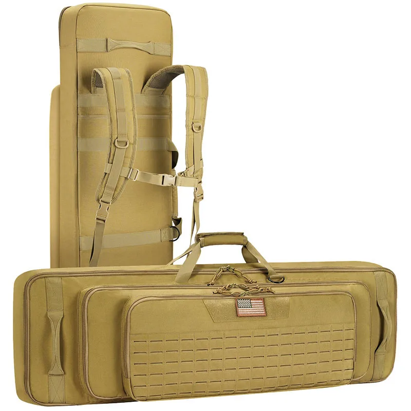 

42" Soft Rifle Case Triple Layered Double Rifle Bag Lockable Zipper Backpack Strap Outdoor Hunting Shooting Range