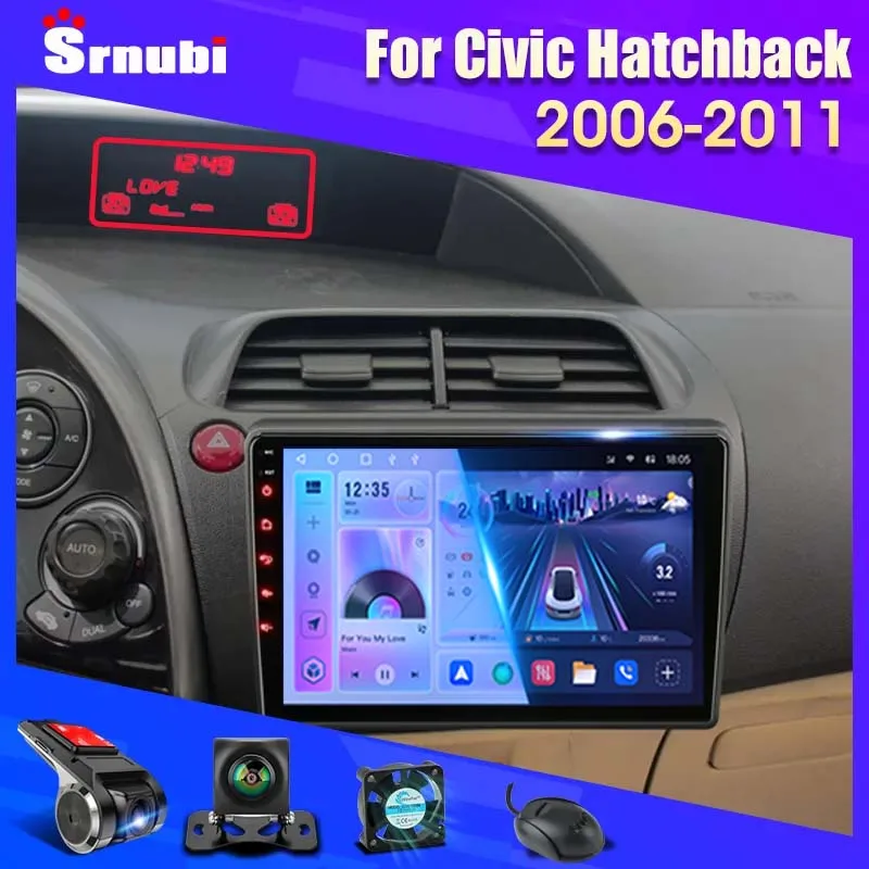 For Honda Civic Hatchback 2006-2011 Android 12 Car Radio Multimedia Video Navigation 2 Din Stereo DVD Head Unit Speaker Carplay