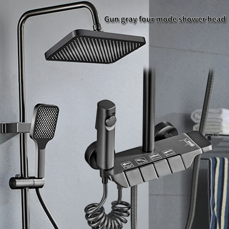 Gunmetal grey constant temperature pressure shower head set for home bathroom shower a complete set