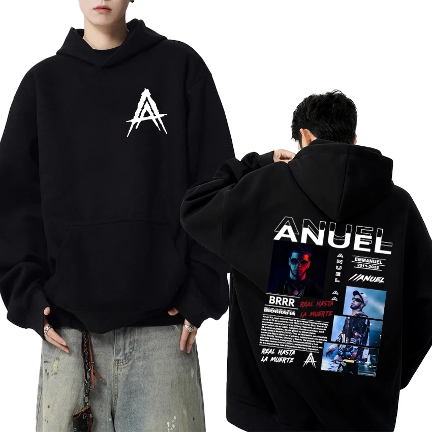 

Anuel AA Real Hasta La Muerte 2025 Double Sided print Cover Hoodies Men women vintage hip hop streetwear Unisex Fleece pullover