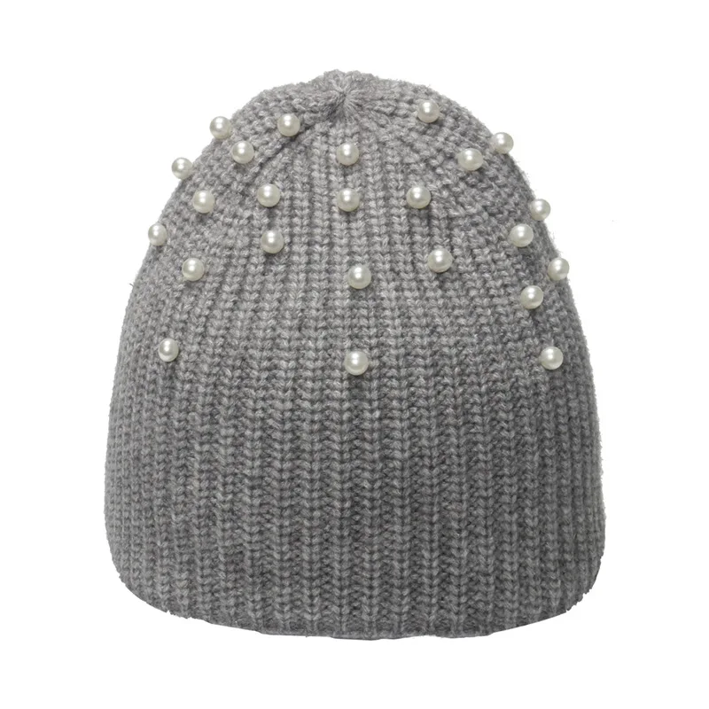 New Winter Classic Knitted Hats for Women Soft Beanies Girls Versatile Pearl Warm Skull Caps Turban Bonnet Cold Hat