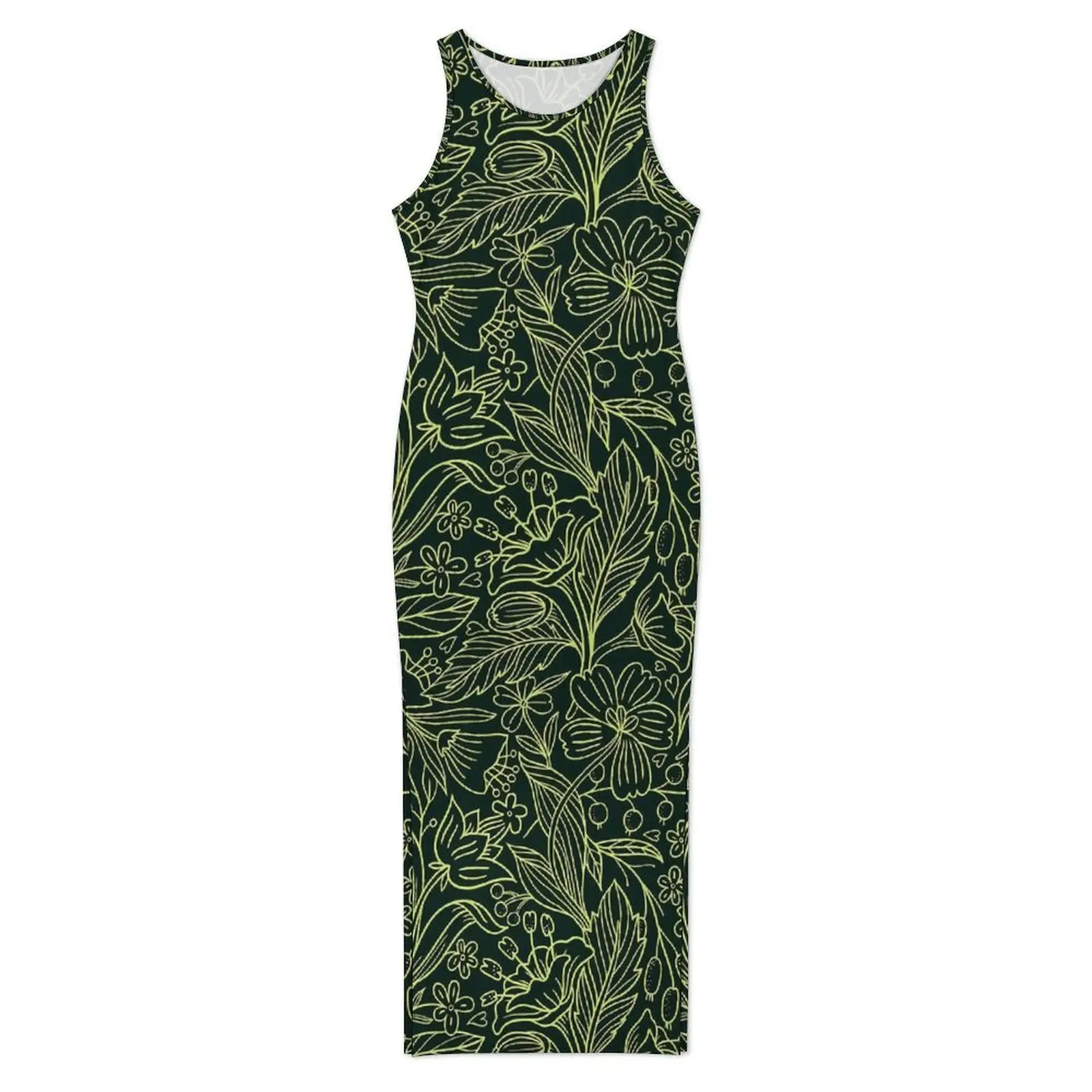 Ditsy bloemenjurk mouwloos groen dichte bloem mooie maxi-jurken zomer Koreaanse mode grafische bodycon-jurk groot formaat 4XL
