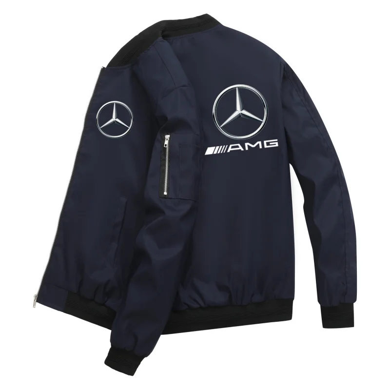 

Spring and Autumn Jacket High-Quality Men's Stand Collar Sports Jacket Motorcycle Pilot Print Mercedes-Benz Workwear Motorcycle