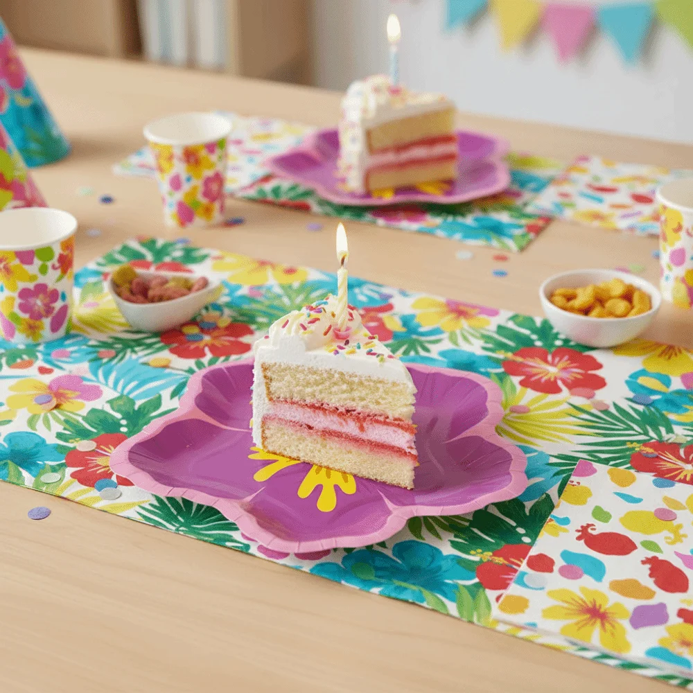 20PCS Paper Hibiscus Flower Shaped Plates Colorful Thickened Disposable Party Plate Waterproof Festive Party Tableware