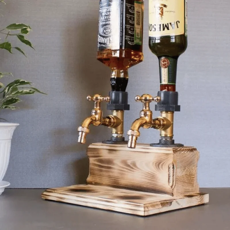 Liquor Alcohol Whiskey Wood Dispenser Whisky Bottle Rack and Pour Acohol Dispenser for Home Bar Unique Gift for All Wine Lovers