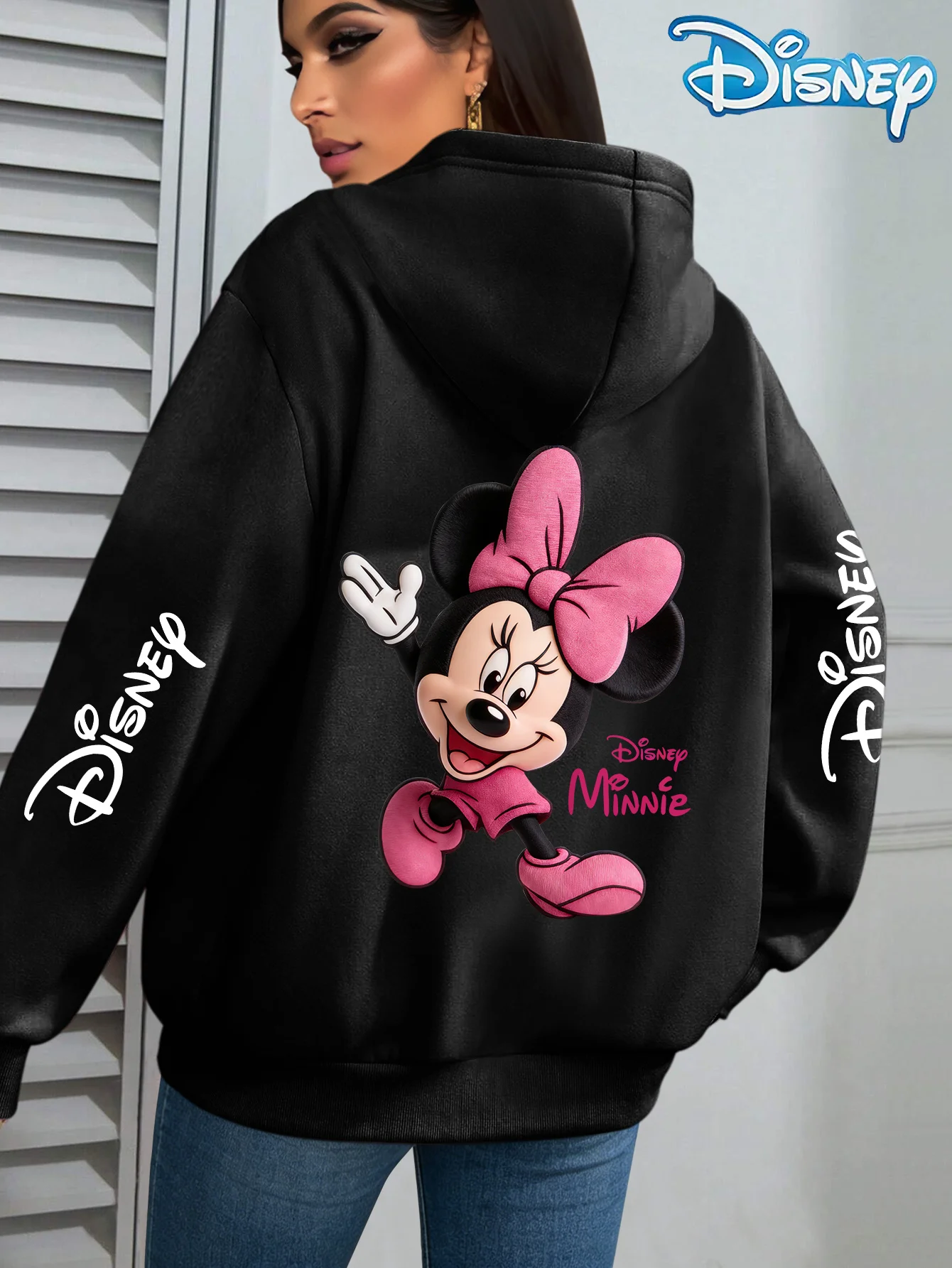 

Disney Women Minnie Mouse Pattern Hoodie-Unisex Autumn and Winter Fleece Hooded Everyday Outdoors Hoodie for Any Occasion