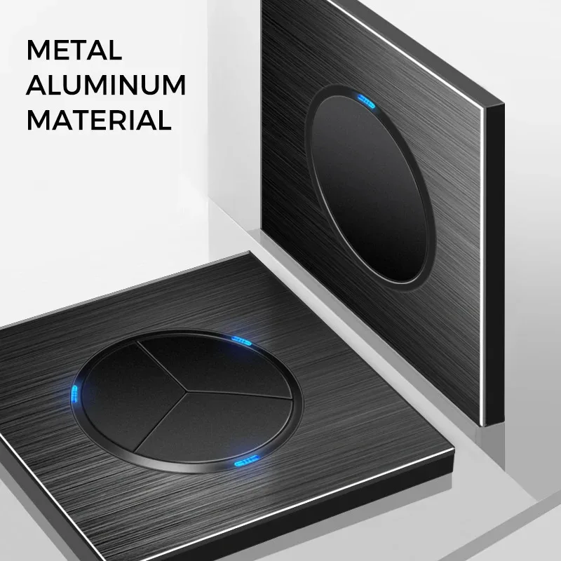 

Aluminum Alloy Brushed Universal Round Home Wall Switch Panel LED Indicator Switch on/Off 250V 86mm*86mm 1Gang 2Way NET EU