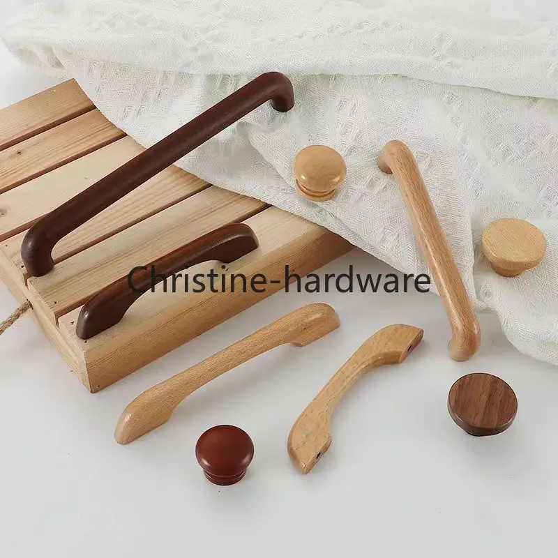 Log cabinet door handle wardrobe cabinet drawer handle beech solid wood wood Chinese simple wardrobe furniture handle