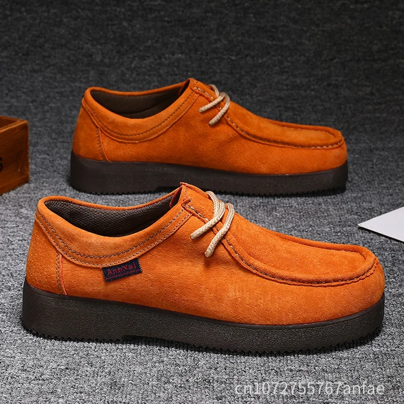 

Men Business Casual Shoes Suede Leather Loafers Male Comfortable Platform Walking Shoes Men Casual Lace-Up Loafers Size 36-44