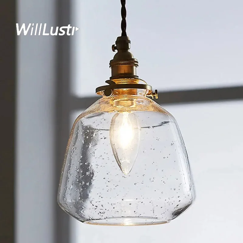 

Bubble Glass Pendant Lamp Clear Amber Hanging Light Hotel Cafe Balcony Porch Aisle Brass Suspension Ceiling Chandelier